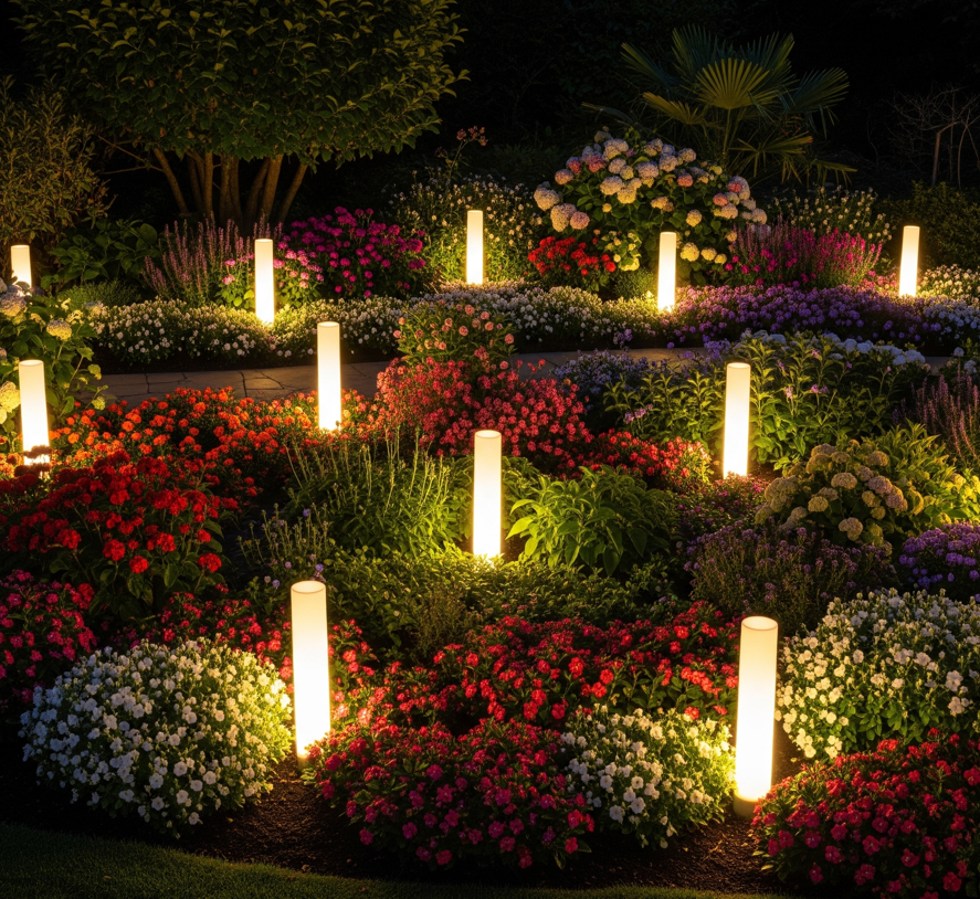 Hình ảnh sân vườn chiếu sáng bằng đèn led dạng trụ