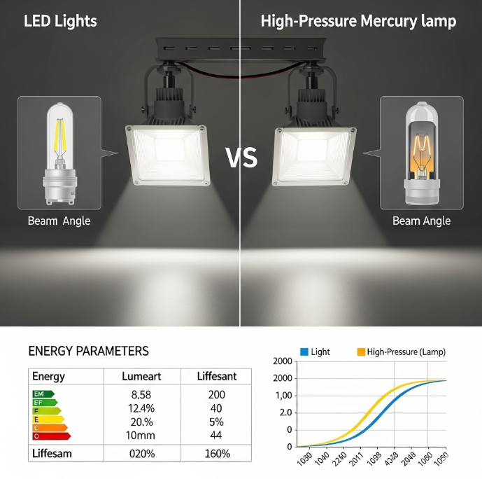 Hình ảnh đèn led và đèn cao áp thủy ngân