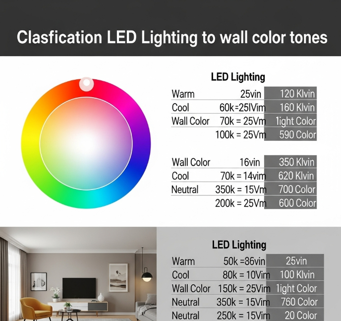 Hình ảnh phân loại ánh sáng đèn led theo tông màu tường