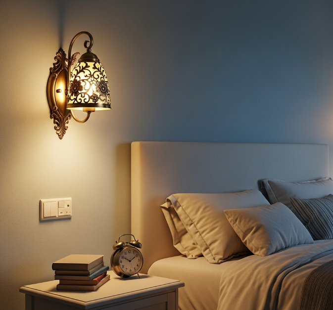 Hình ảnh đèn treo tường decor chiếu sáng phòng ngủ